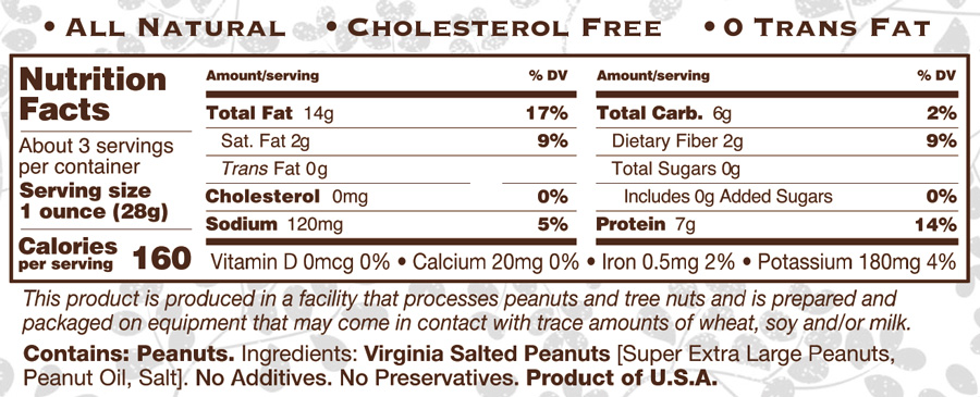 3oz Salted Virginia Peanuts Nutritional Information