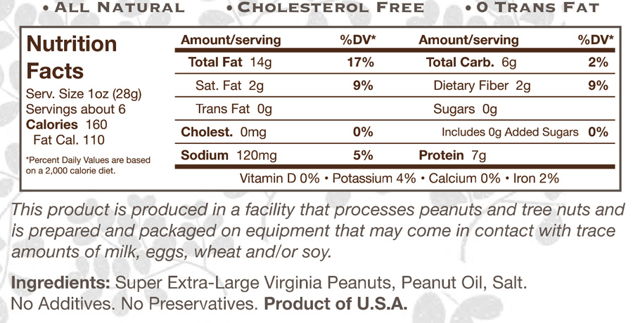 6oz Salted Virginia Peanuts Nutritional Information