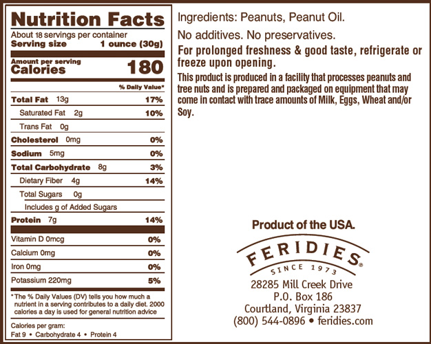18oz Unsalted Virginia Peanuts Nutritional Information