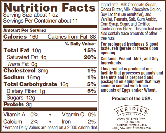 11oz Milk Chocolate Covered Peanuts Nutritional Information