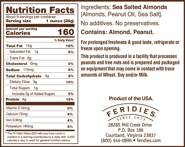 9oz Salted Almonds Nutritional Information