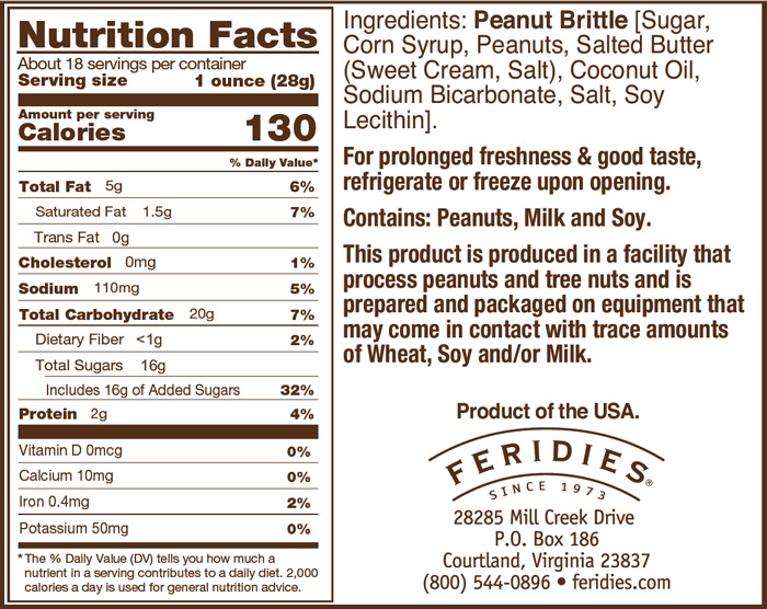 9oz Peanut Brittle Crunch Nutritional Information