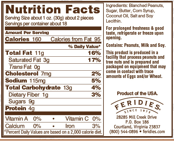 18oz Peanut Brittle Crunch Nutritional Information